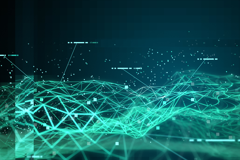  A visualization of data in a blue and green color scheme representing the search query 'Data visualization tools for cloud data analytics'.