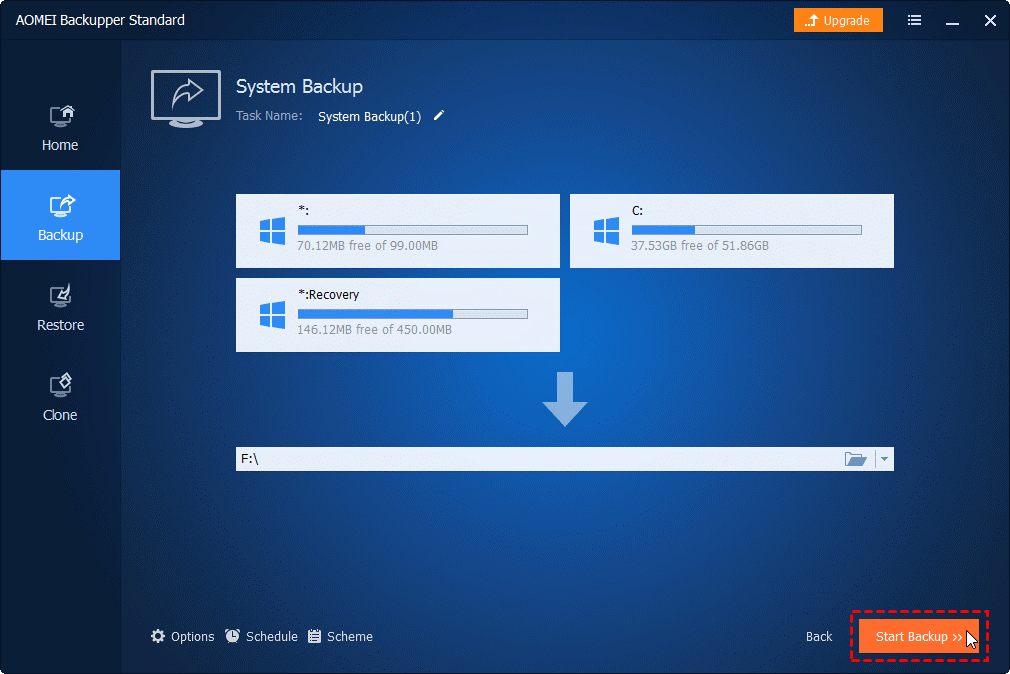 AOMEI Backupper Start Backup